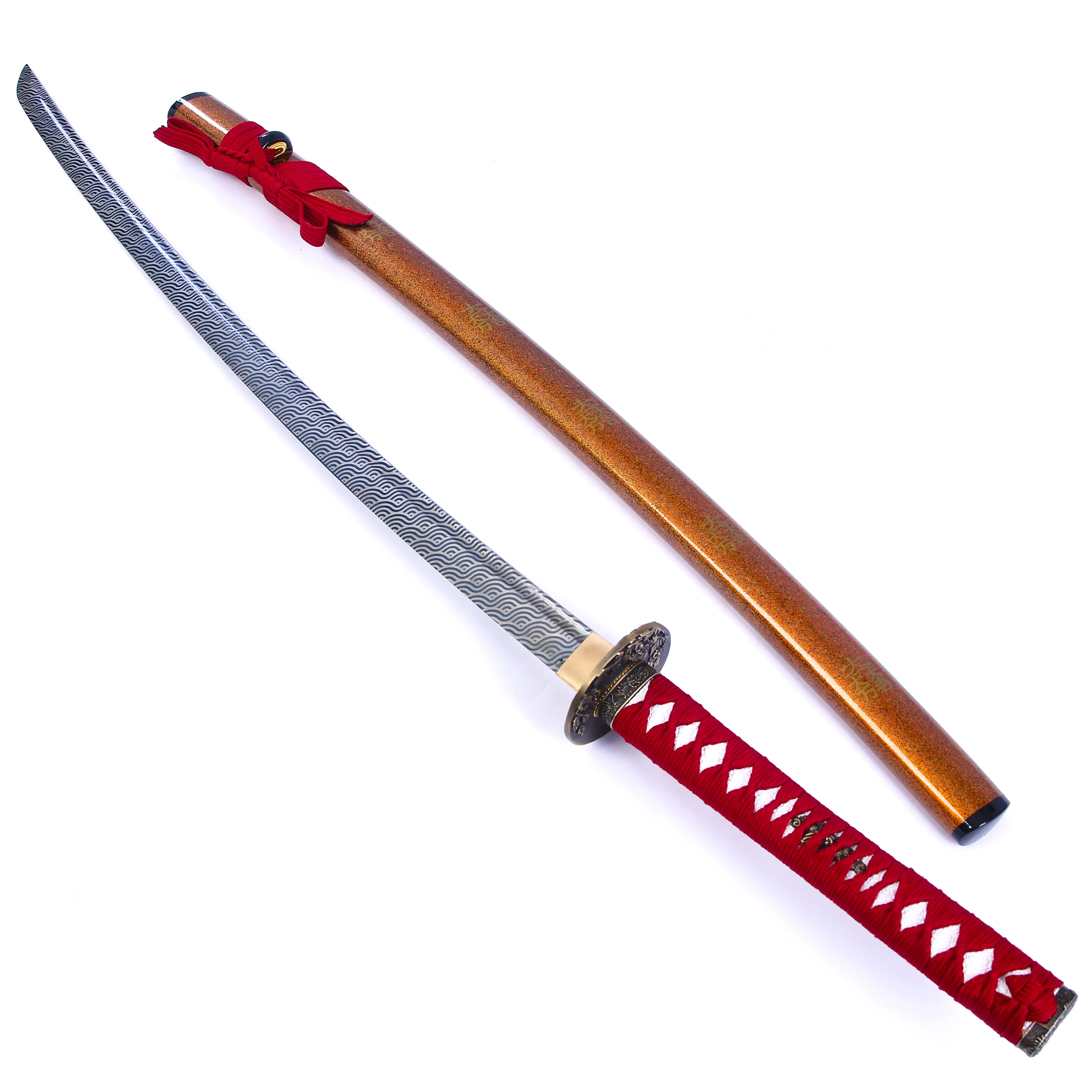Espadas chinesas vermelhas feitas à mão de bambu, espadas de brinquedo estilo japonês, katana de venda quente