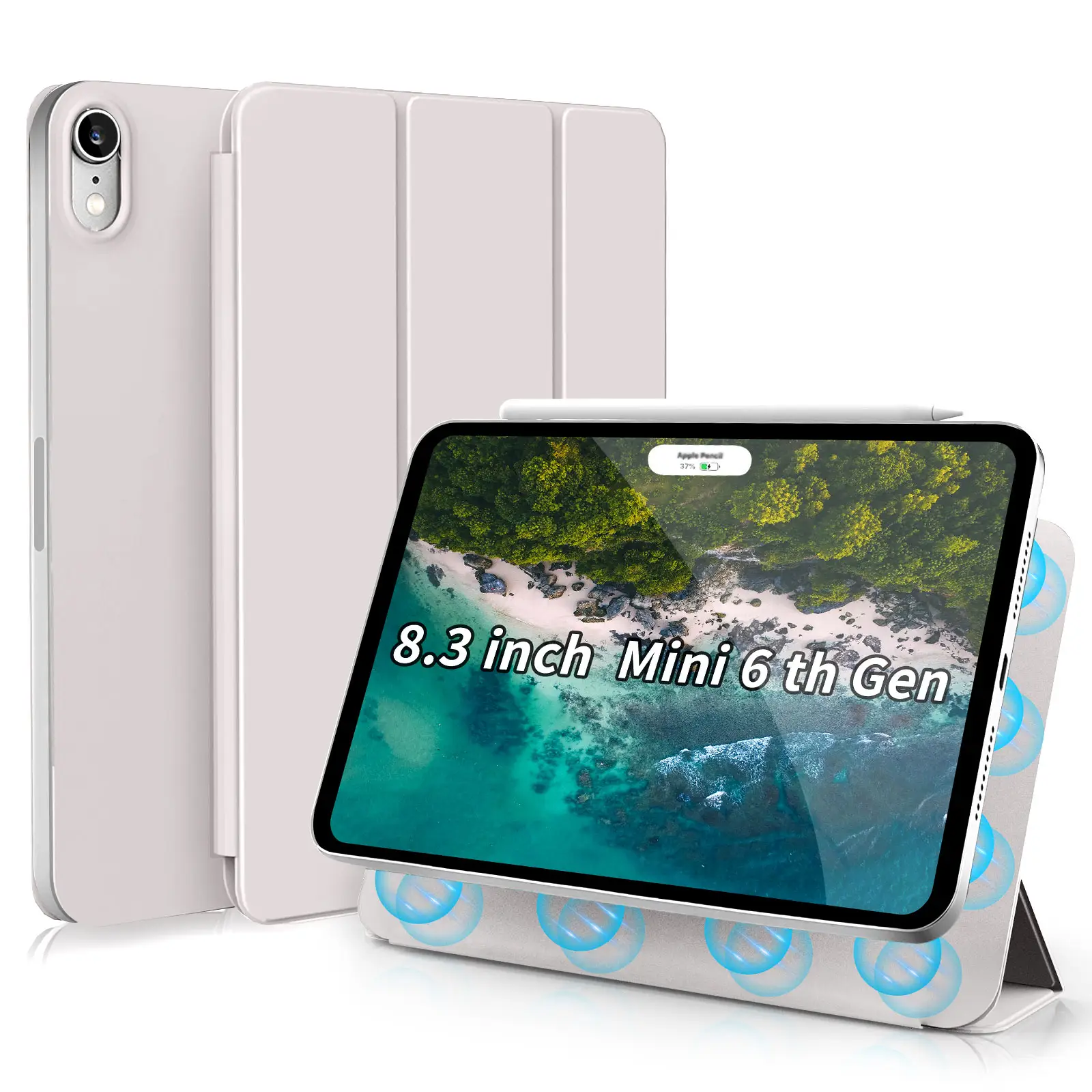 Tri-fold sarung Tablet pintar, penutup pensil kulit PU lipat tiga untuk iPad Mini 6 8.3 inci