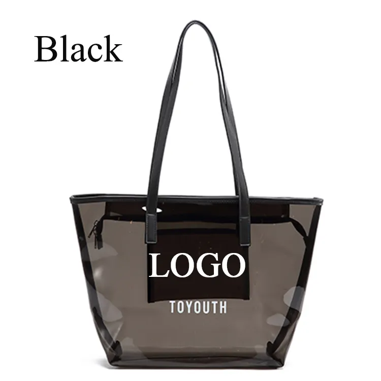 Bán Buôn Nhựa Pvc Rõ Ràng Vinyl Tote Túi Xách Tay Ladies Đen Trong Suốt Túi Mua Sắm Phụ Nữ Không Thấm Nước Túi Xách