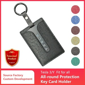 FRINS tam koruma anahtar kabuk anahtarlık PU deri anahtar kutusu Tesla 3/Y ve Audi modelleri için klip araba kartı kapağı ile - Product Image 4