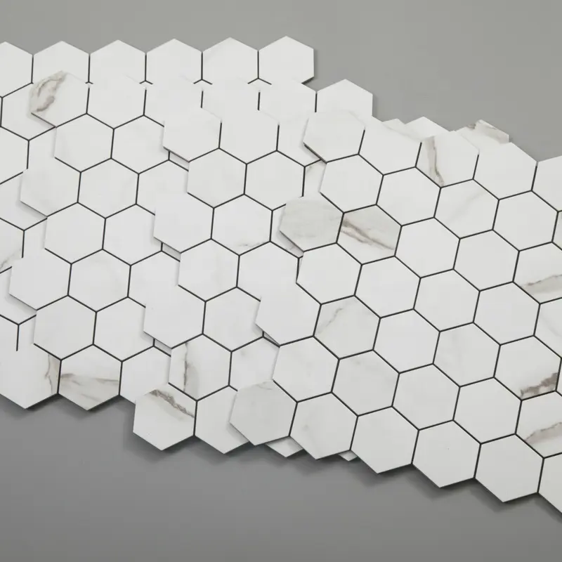 Azulejos de mosaico de alumínio de pvc, auto adesivo, descasca e bastão, telha de parede hexagonal branca