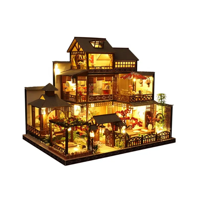 Antiga DIY Doll Houses miniaturas 1:12 Madeira Big Size Kit Móveis Miniatura Madeira Artesanato casas de boneca grande grande grande mobiliário