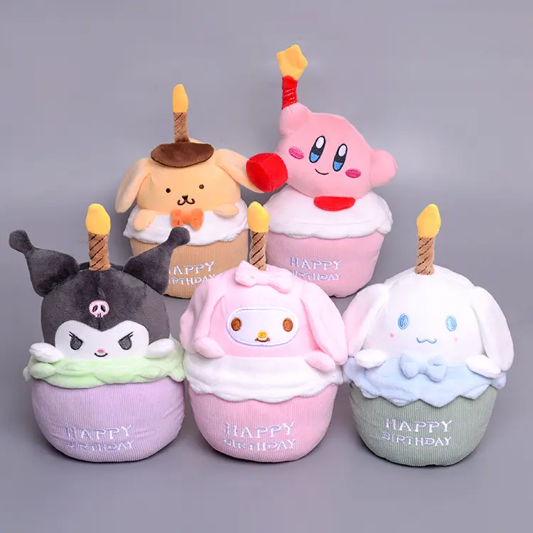 Forma de pastel de dibujos animados Kuromi Melody Star Kirby música cantando vela muñeco de peluche regalo de cumpleaños