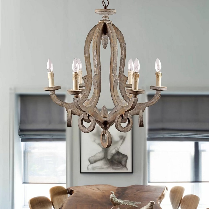 French country solid wood chandelier personality dining room living room wooden  Pendant lamp