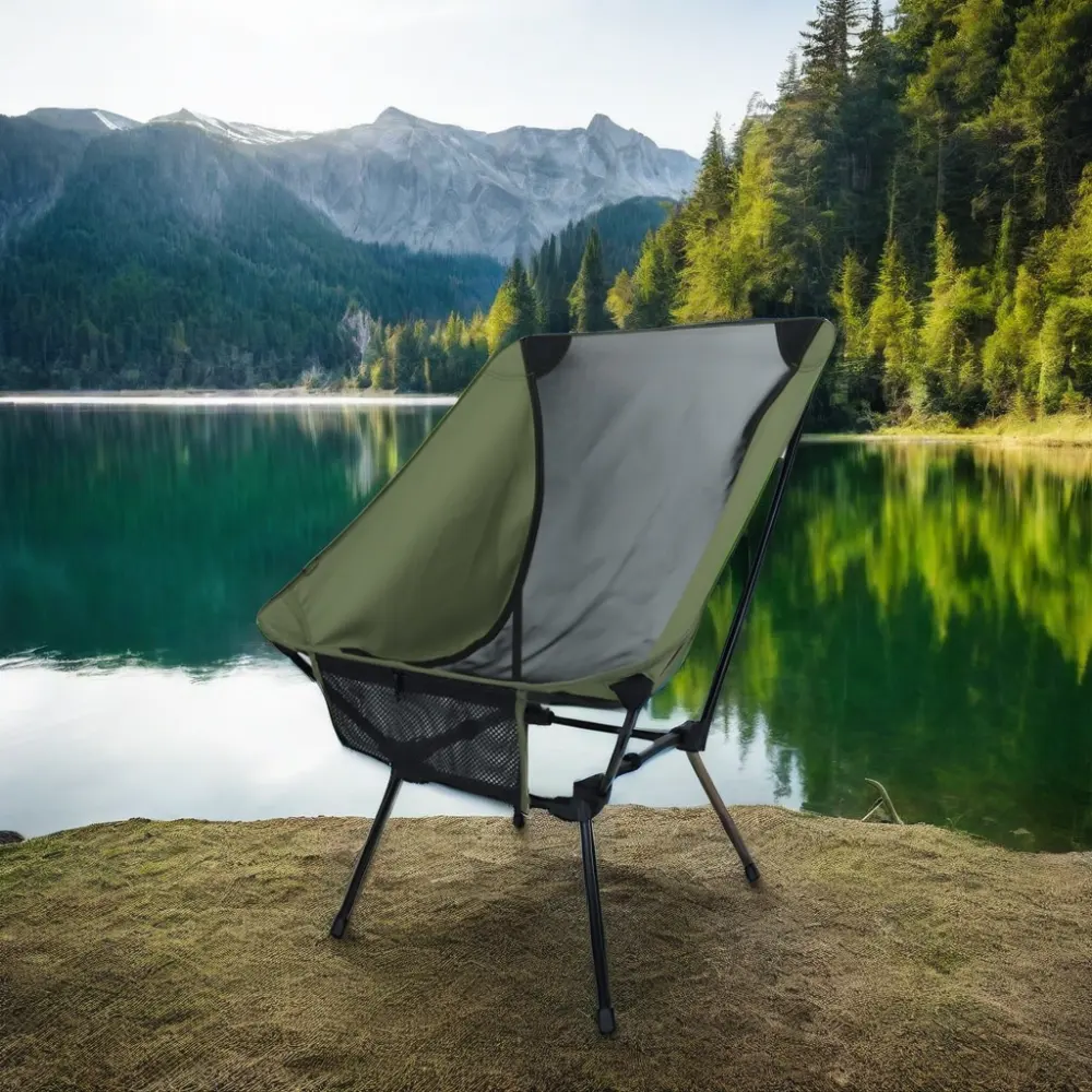 Silla de camping de aleación de aluminio ligera de alta calidad, silla de Luna plegable con marco cuadrado