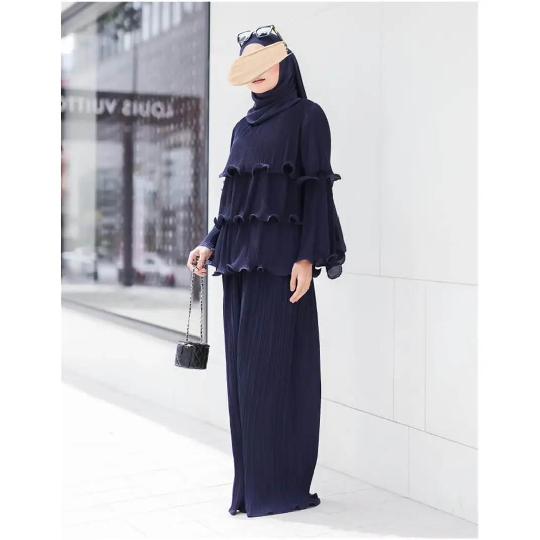 SIPO האיסלאם Muslman צנוע חליפות מקרית חליפת מרוקו תורכי Baju סטי הרמדאן סינגפור רב שכבה קפלים מוצק צבע ספק