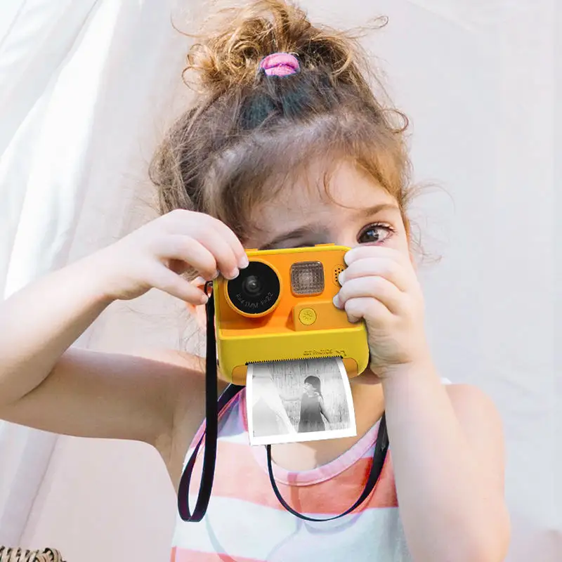 Câmera de gravação de vídeo 1400mah, design antigo 1080p, câmera impressora instantânea para crianças, compra frontal e traseira