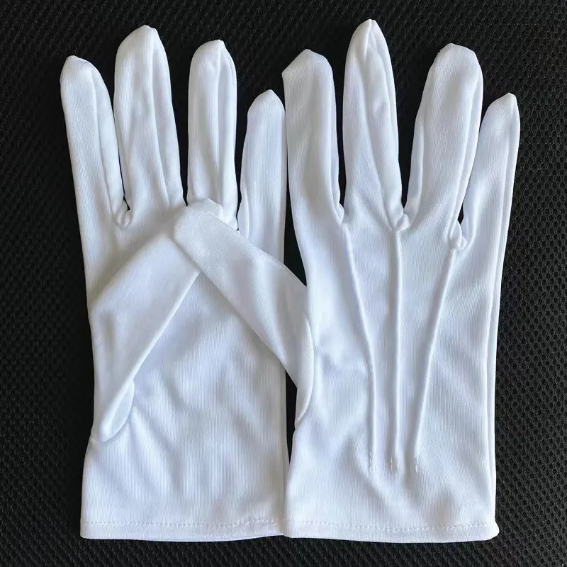 Guanti cerimoniali in cotone poliestere bianco guanti per ispezione gioielli con bottoni a tre linee