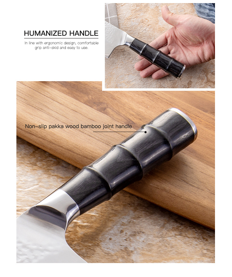 Wholesale Stainless Steel Kitchen Nakiri Knife Non-slip Pakka Wood Bamboo Joint Handle 2pcs Kitchen Knife Set