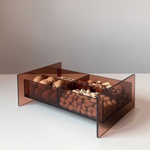 LS Royal acrylic food storage box 4 grids for plexiglass <strong>dark</strong> color nuts Peanut Walnut <strong>display</strong> case with lid - Product Image 1