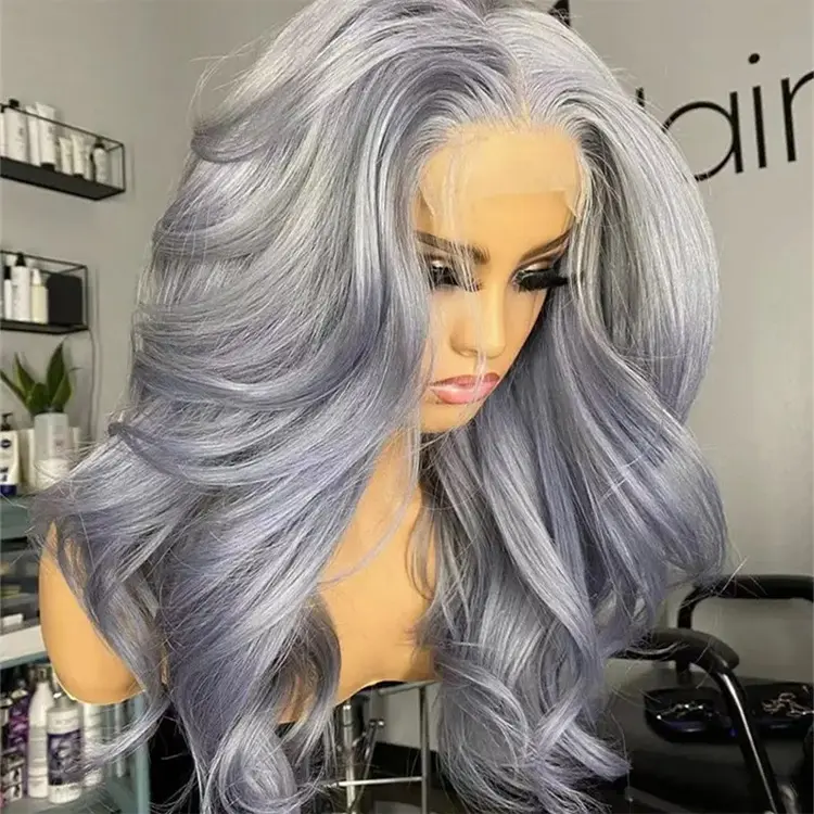 Fashion Personalized Wig Hidden Knots Gray Color 16inch Light Density Human Hair Full Lace Wigs with Baby Hair