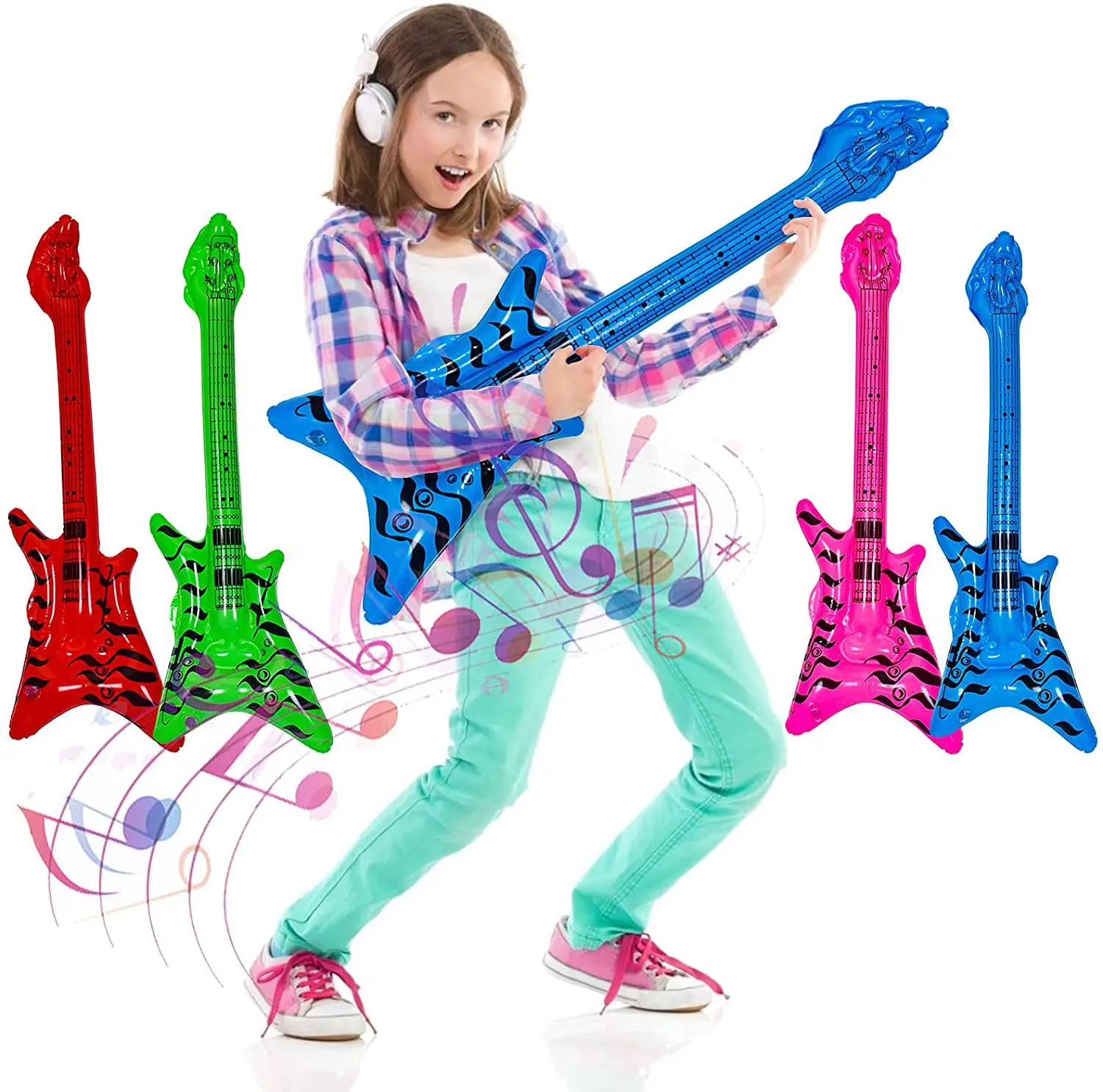 Guitarra inflável personalizada, conjunto de brinquedos inflável de rock, estrela, rocha, acessórios de brinquedos para festas