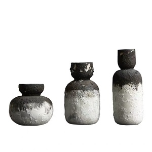 Nodic Simple Retro Japanese <strong>Style</strong> Wabi Sabi Table Decoration Vase Black and White