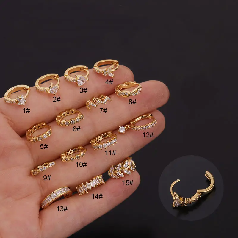 ZF Gold plated cute hoop Earring Brass Tragus Piercing Jewelry for Women ear clip earring jewelry piercings