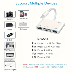 适用于IPhone14/13 /12/11存储卡读卡器Otg相机适配器的6合1 sd卡读卡器支持sd卡和tf卡 - Product Image 2