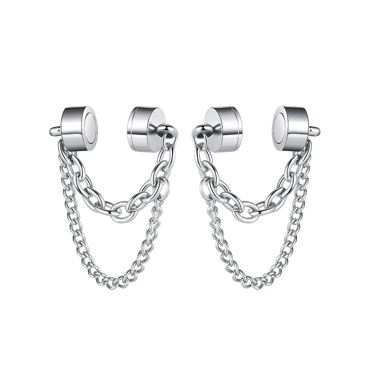 Pendientes con Clip magnético para mujer y hombre, pendientes de cadena de acero inoxidable sin perforación, a la moda