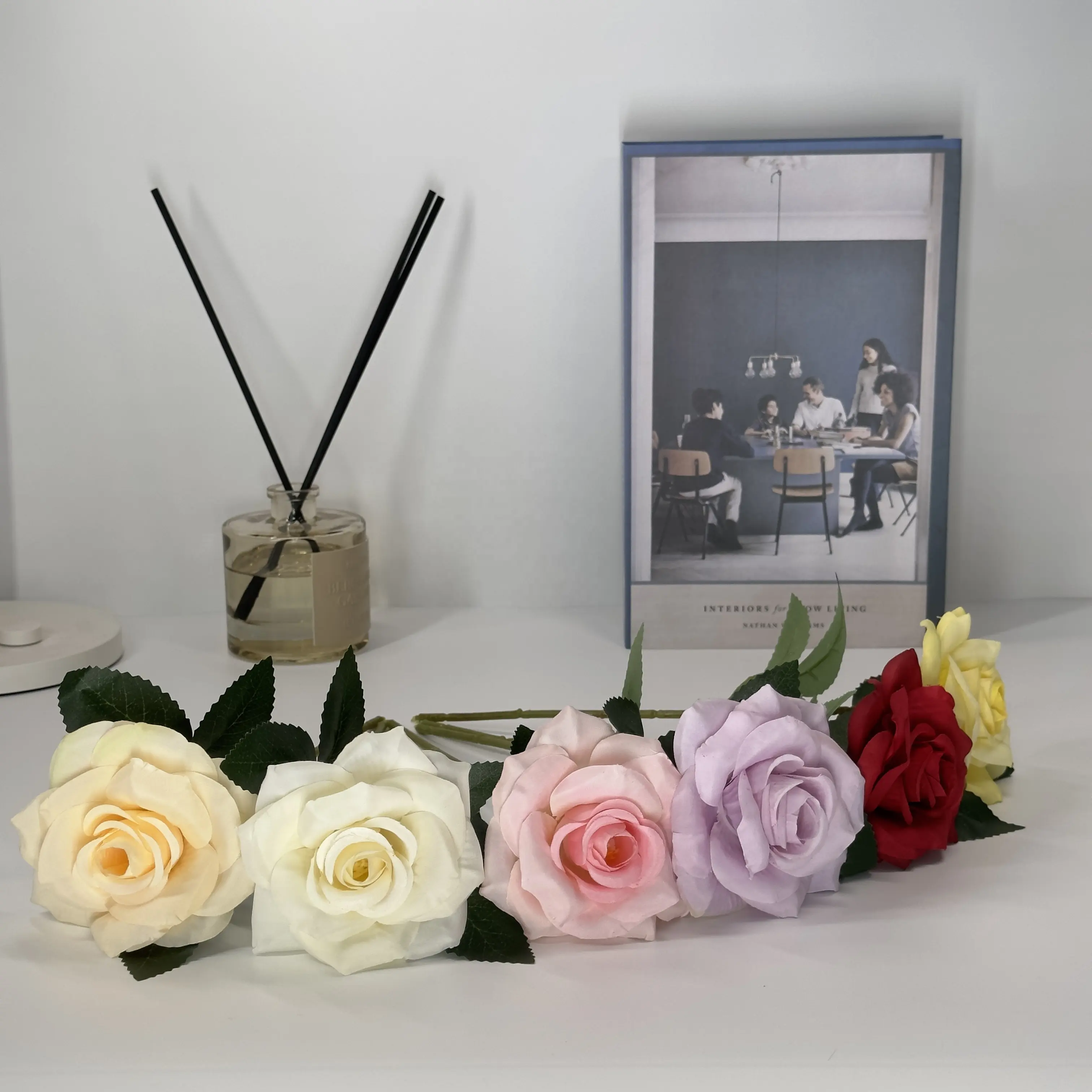 Flor simulada solo diamante Rosa flor artificial decoración de sala de estar accesorios de boda fabricante rosas blancas