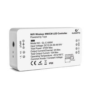 Tuya WiFi WW/CWLEDストリップコントローラーDC12〜54V最大15A負荷定電圧入力2チャンネル出力 - Product Image 1