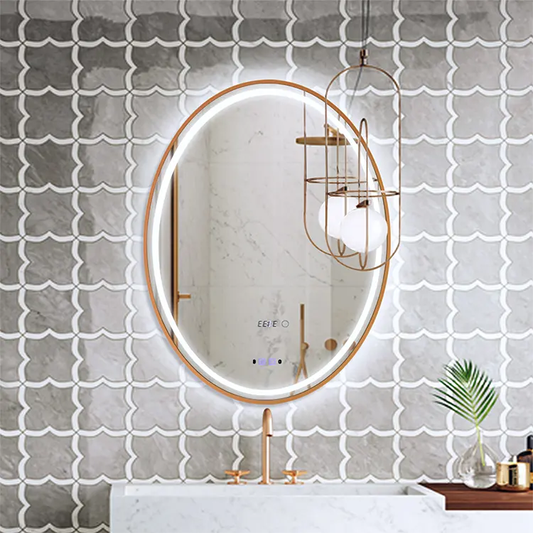 Popolare da bagno ovale intelligente parete ha condotto la parete della stanza da bagno defogger specchio del bagno con le luci da bagno led specchio