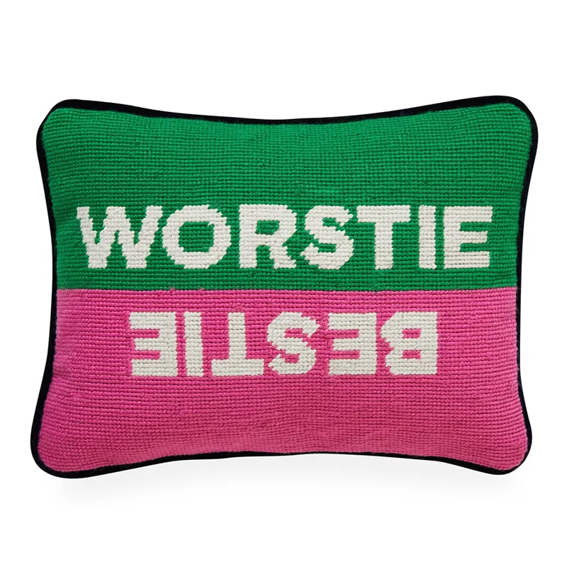 Hecho a mano personalizado Bestie Worstie de algodón bordado almohada