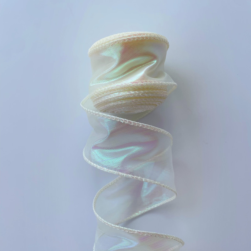 Tulle a coda di pesce iridescente-4 cm-beige crema-9 metri