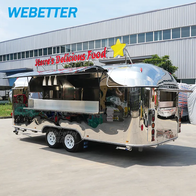 Remolque de furgoneta de comida móvil Webetter de acero inoxidable Airstream, compra de camión de comida móvil totalmente equipado con cocina completa