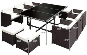 Patio Furniture 11 PCS Outdoor Conversation Set All Weather Wicker Dining Table Chair SetとOttoman - Product Image 4