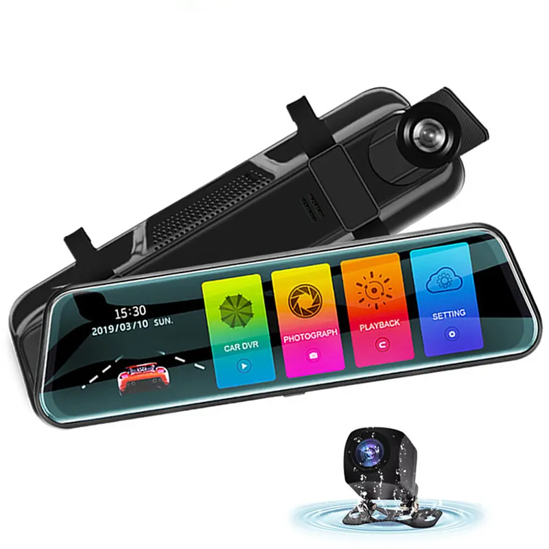 Автомобильный видеорегистратор, передний и задний двойные объективы, Full HD 1080P, 10 дюймов, сенсорное потоковое ночное видение, автомобильный черный ящик