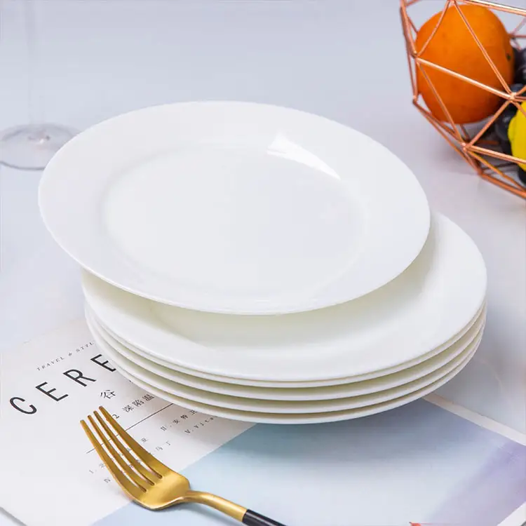 Für Haus und Restaurant Hotel Teller runde Porzellan Bulk einfache Keramik Material weiße Platte