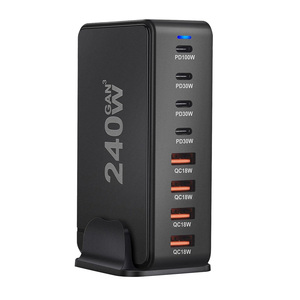 Fabrika satış 240W 4C4A masaüstü GaN şarj 8-port tip-c PD 100W hızlı şarj için 3.0 USB mobil duvar hızlı şarj cep telefonu - Product Image 1