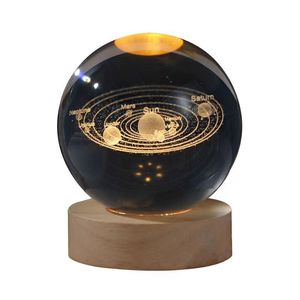 スカイソーラーシステムプラネットスフィア6CM 3Dクリスタルボールナイトライト付きUSB木制ベース - Product Image 1