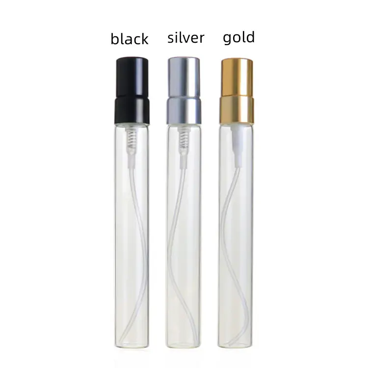 Örnek 10ml boş kozmetik koku konteyner taşınabilir cam sprey sis parfüm şişesi siyah kapaklı