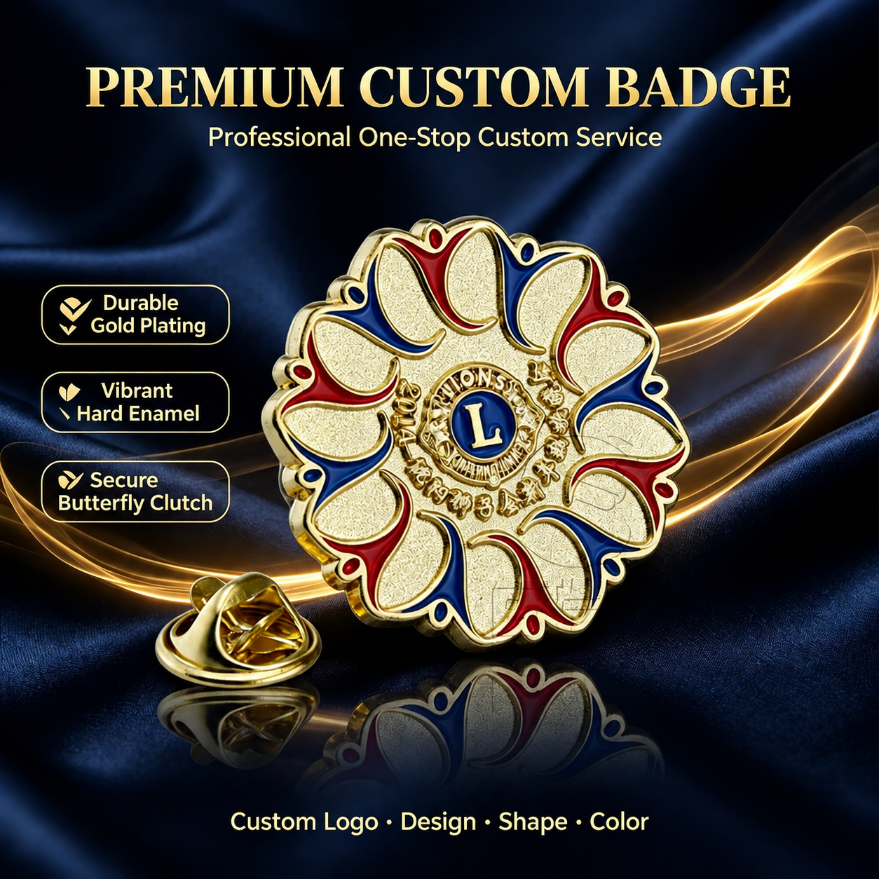Rhinestone Inset Two-tone Round Lapel Pin