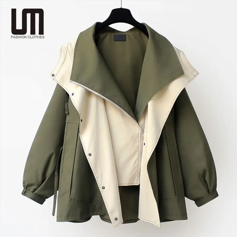 Liu Ming bahar sonbahar yeni ürün 2024 kore moda kadın rüzgâr siperi gevşek ceket kapşonlu orta boy trençkot