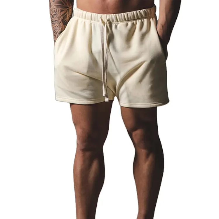 Chegada nova personalizado calções suor terry francês 5 polegadas inseam 100% cordão de algodão mens shorts atlético