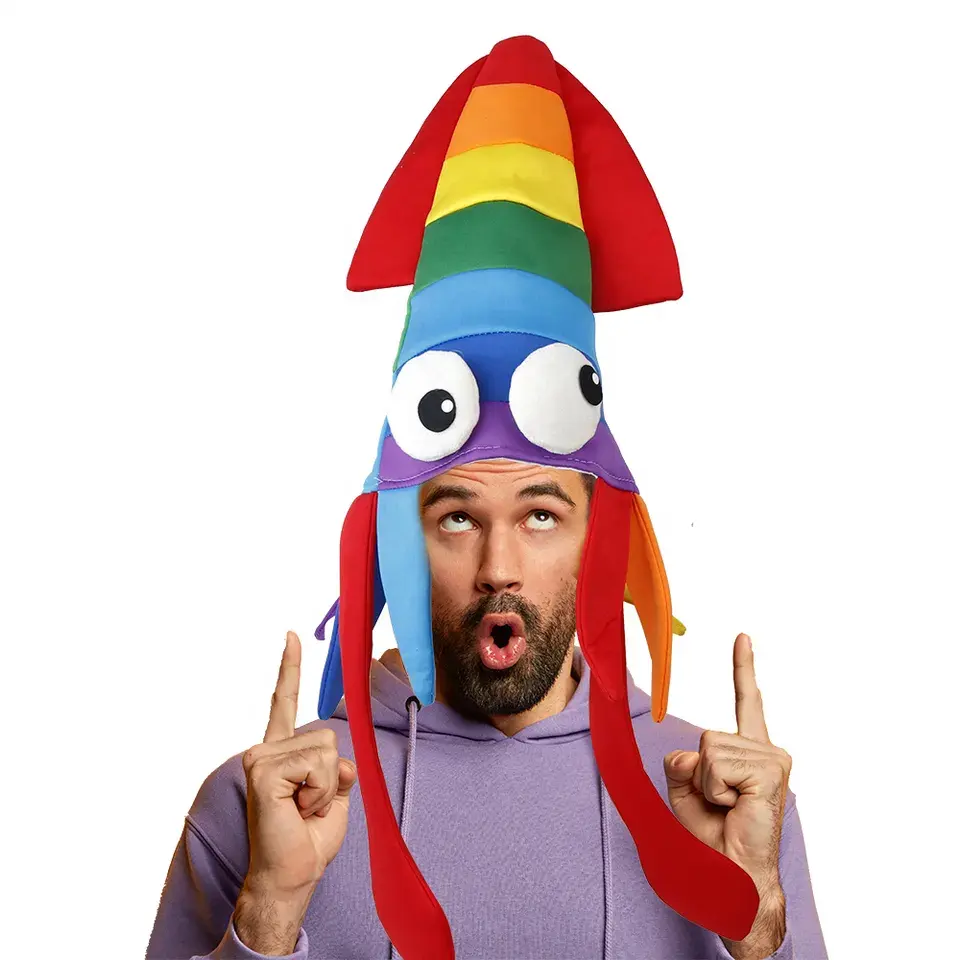 Novità party Gay Pride Month Rainbow Squid Hat Halloween Party Costume Medium Crazy Sea Animal Octopus copricapo