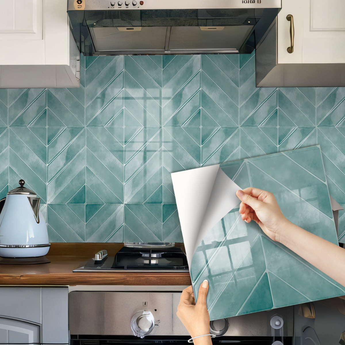 Light blue patchwork herringbone pattern