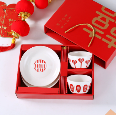 Rouge 2 bols 2 assiettes-xi