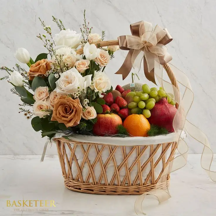 JY Cesta de frutas e flores mistas cesta de vime para piquenique em tecido de páscoa vazia com alças para presentes cesta de frutas e flores