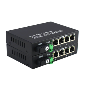 4 พอร์ตอีเธอร์เน็ตสวิตช์Extender RS485 สองทิศทางเครื่องรับส่งสัญญาณไฟเบอร์ออปติกเครือข่ายตัวแปลงแสง 1 คู่ - Product Image 1