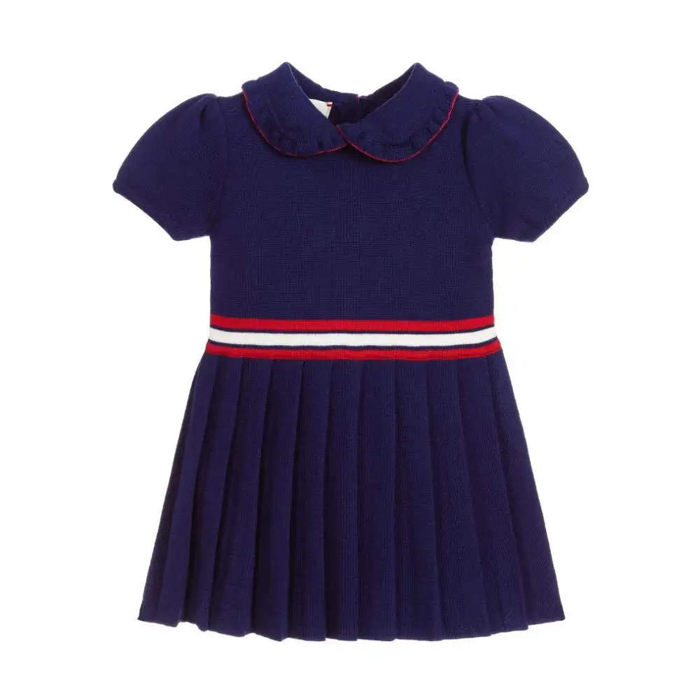 Etiqueta privada marca estilo europeu crianças meninas roupas criança vestido, modelo, crianças, vestido de suéter com plissagem