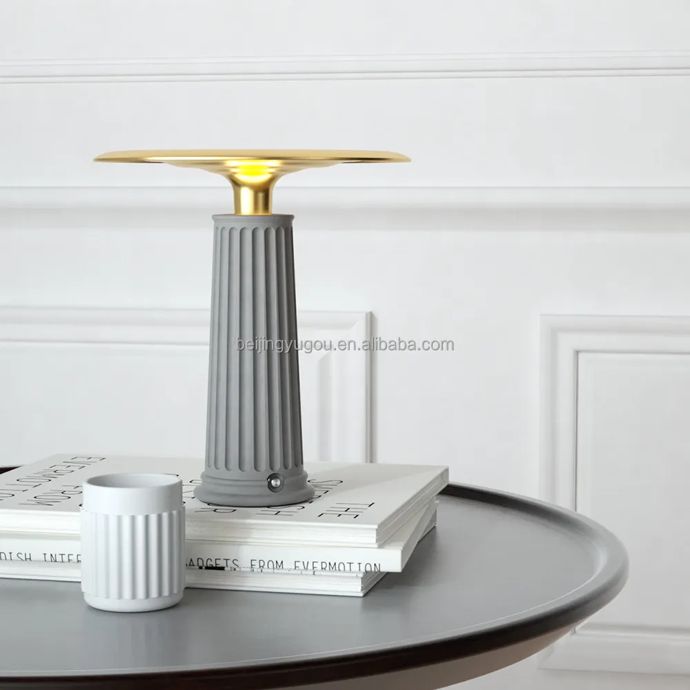 Lámpara de escritorio de cemento metálico con atenuación continua única y moderna con logotipo personalizado grande, lámpara de mesa de hormigón Led para decoración del hogar