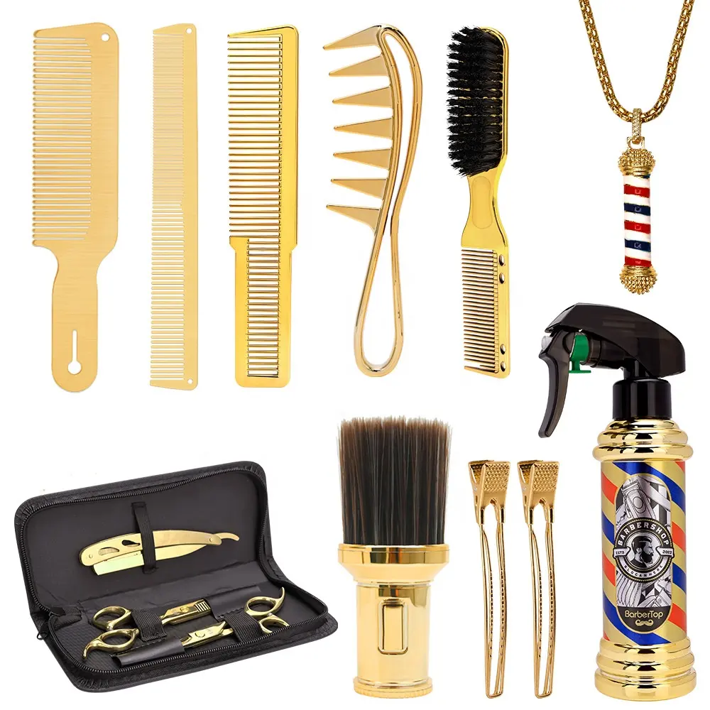 Heißes individuelles Logo Gold Barbier Haarschneidegeräte Haarschnitt Clipper Bart Hals Duster Bürste Haarkämme für Männer