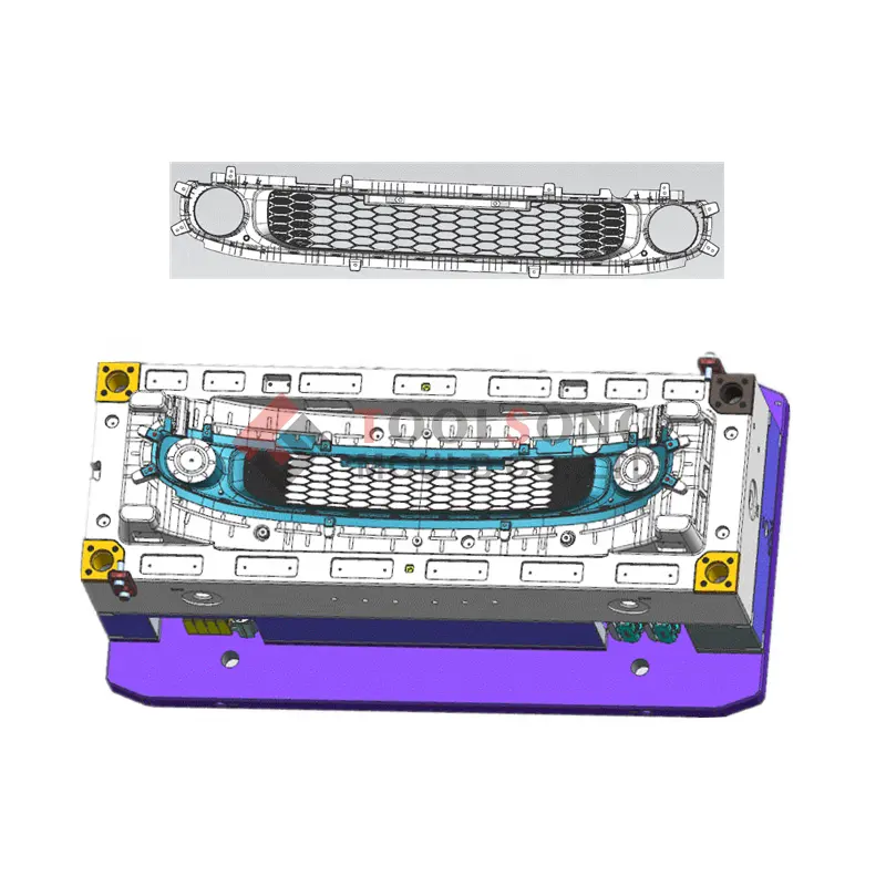 Fabricante de inyección, molde de moldeo automático, piezas de molde de plástico, proveedor de herramientas, embellecedor de vehículo, malla de rejilla inferior personalizada de China