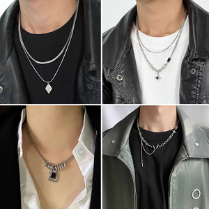 Titanium Steel Stainless Steel Fashion Cross Charm Necklace Hip Hop Pendant Cuban Men <strong>Chain</strong> Long Jewelry Necklace for Men - Product Image 2