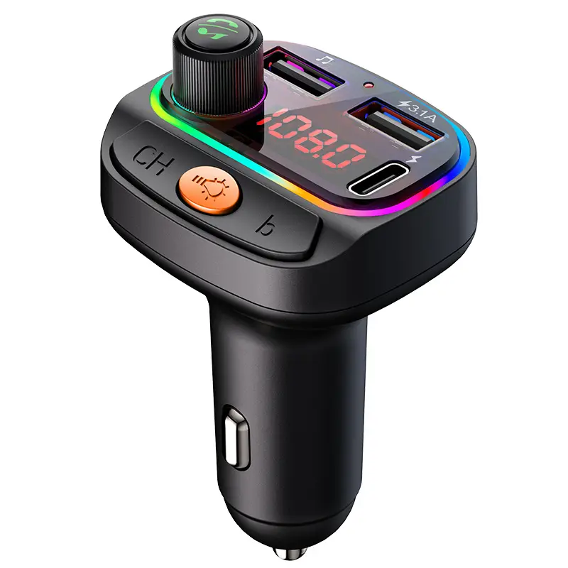 カラフルなライト車Bluetoothfm送信機3.1A USB車充電器多機能車mp3プレーヤーUSB C