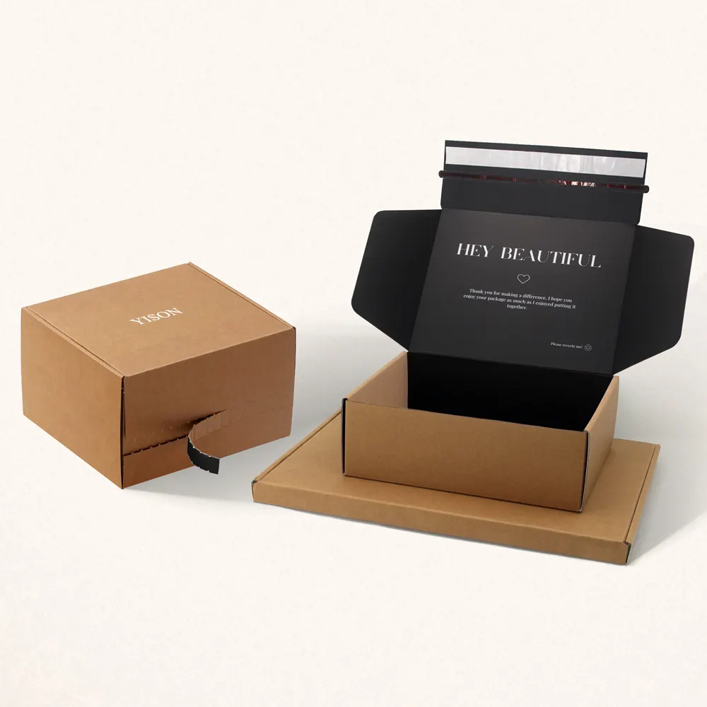 कस्टम लोगो काले व्यक्तिगत ब्राउन क्राफ्ट पेपर Verpackung आंसू पट्टी जिपर के साथ नालीदार पैकेजिंग शिपिंग मेलर बॉक्स लोगो