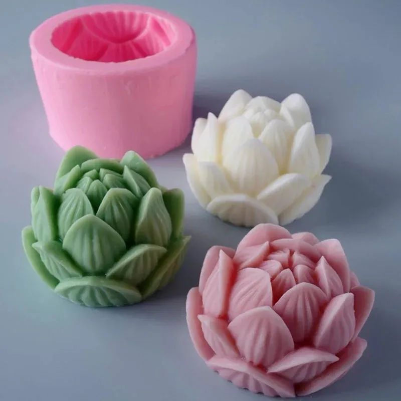 Candela per aromaterapia stampo in Silicone 3D forma di fiore di loto sapone stampo in Silicone fai da te peonia sapone fatto a mano modello stampo in gesso