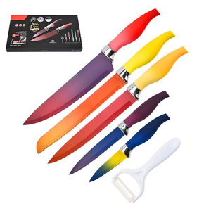 6 adet renkli 3cr13 keskin mutfak yüksek karbon paslanmaz çelik et kebap messer şef kesici bıçak tutucu ile set - Product Image 3
