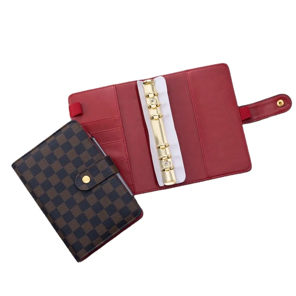 A6 A5 Ring Binder Checkered Budget Binders With Gold Rings,A5 Checkered Planner Cover,Checkered Binder Red Interior